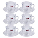 Engraved Design Clear Glass Tea Cup with Saucer Set of 6 190 ml (Ctn Box 8 units)
