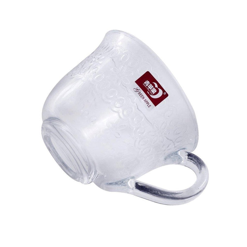 Engraved Design Clear Glass Tea Cup with Saucer Set of 6 190 ml (Ctn Box 8 units)