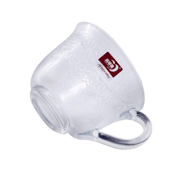 Engraved Design Clear Glass Tea Cup with Saucer Set of 6 190 ml (Ctn Box 8 units)
