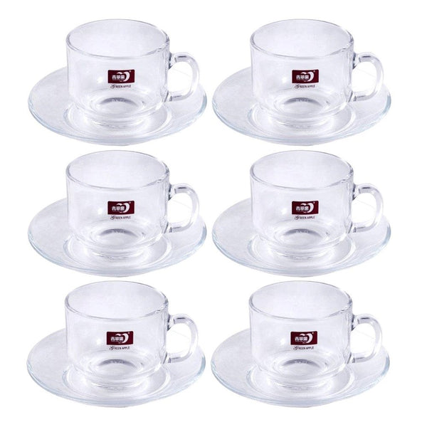 Glass Treo Mug Style Tea Cup with Saucer Set of 6 210 ml