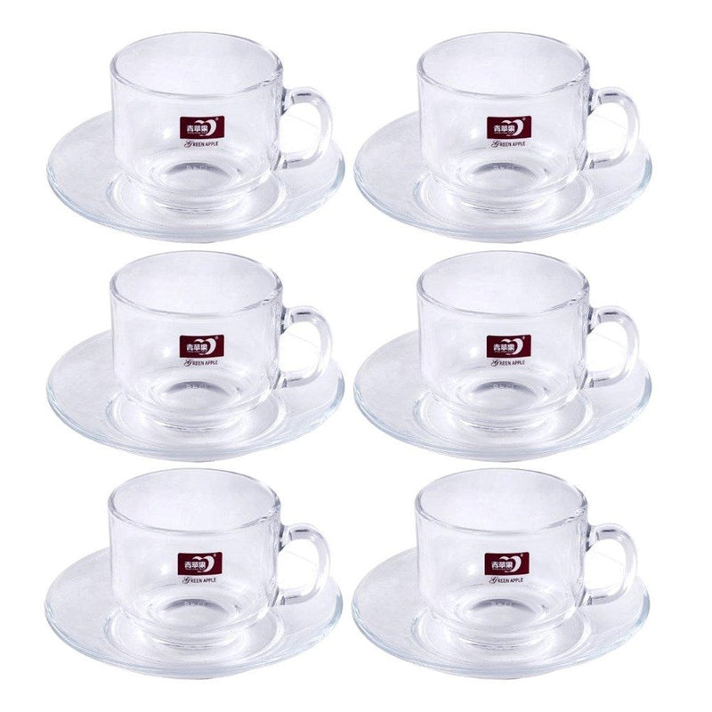 Glass Treo Mug Style Tea Cup with Saucer Set of 6 210 ml