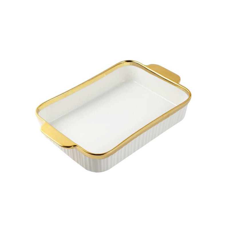 White Ceramic Gold Rim Rectangular Baking Dish 25.2*15.5*5 cm