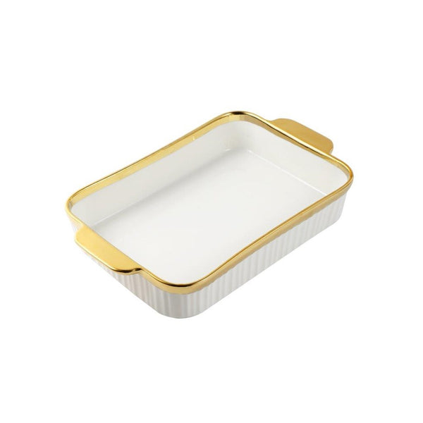 White Ceramic Gold Rim Rectangular Baking Dish 25.2*15.5*5 cm