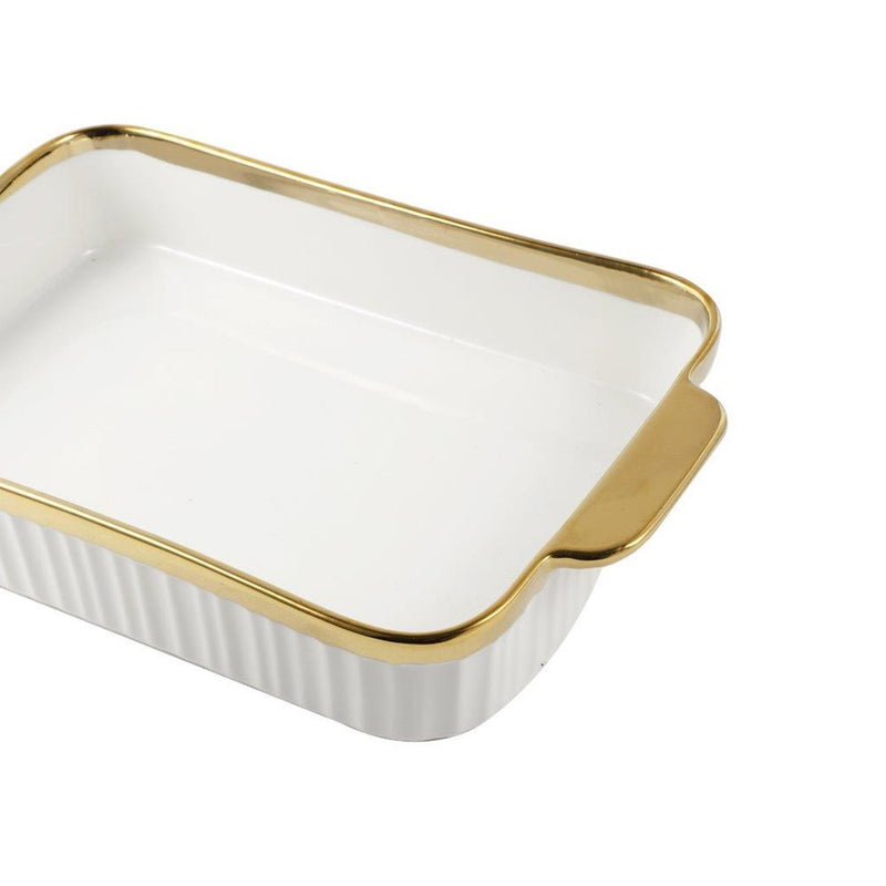 White Ceramic Gold Rim Rectangular Baking Dish 25.2*15.5*5 cm