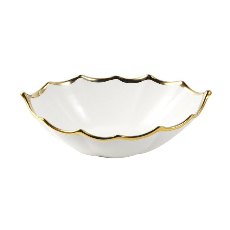 White Ceramic Gold Rim Serving Bowl Salad Bowl 30.85*18.5*10.5 cm