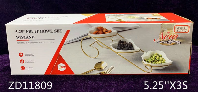 White Ceramic Serving Dipping Apple Shape Snacks Fruits and Nuts Bowl 3 Pcs with Stand 13 cm