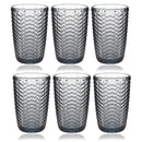 Engraved Pattern Grey Chevron Goblets Glass Drinking Tumblers Set of 6 Pcs 350 ml