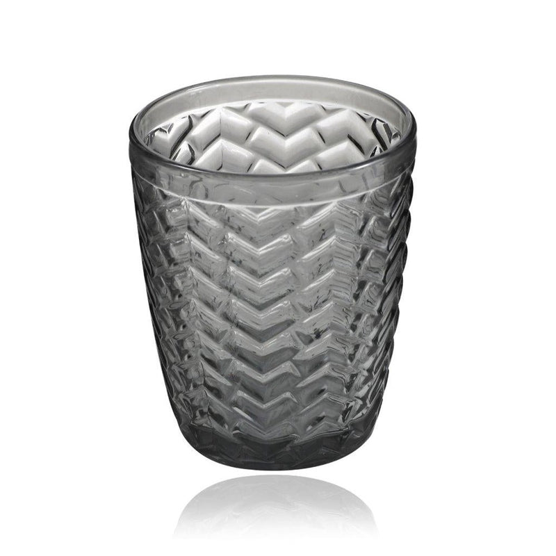 Engraved Pattern Grey Chevron Goblets Glass Drinking Tumblers Set of 6 Pcs 350 ml
