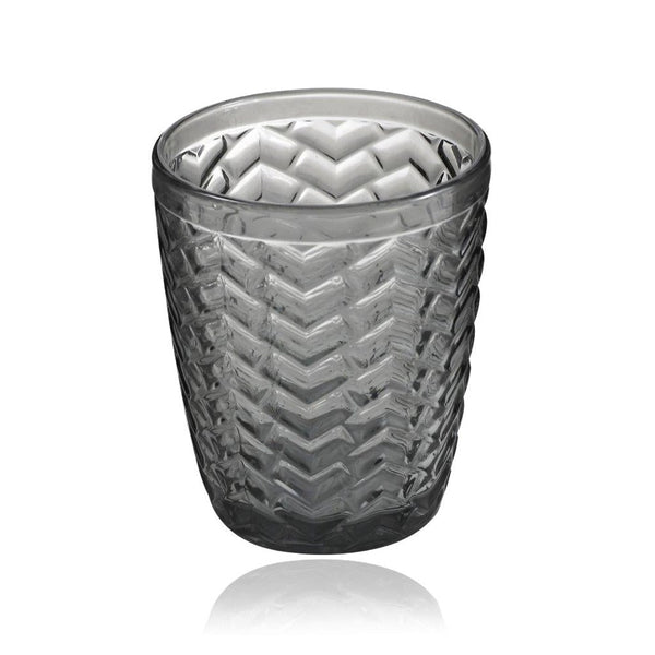 Engraved Pattern Grey Chevron Goblets Glass Drinking Tumblers Set of 6 Pcs 350 ml