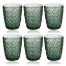 Engraved Pattern Forest Green Goblets Glass Drinking Tumblers Set of 6 Pcs 350 ml