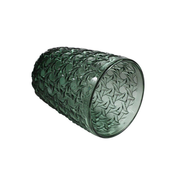 Engraved Pattern Forest Green Goblets Glass Drinking Tumblers Set of 6 Pcs 350 ml