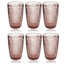 Engraved Pattern Pink Rose Jewel Goblets Glass Drinking Tumblers Set of 6 Pcs 350 ml