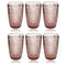 Engraved Pattern Pink Rose Jewel Goblets Glass Drinking Tumblers Set of 6 Pcs 350 ml