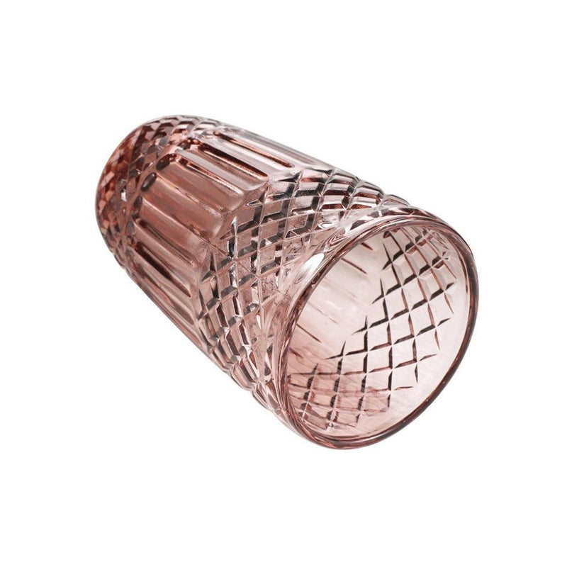 Engraved Pattern Pink Rose Jewel Goblets Glass Drinking Tumblers Set of 6 Pcs 350 ml