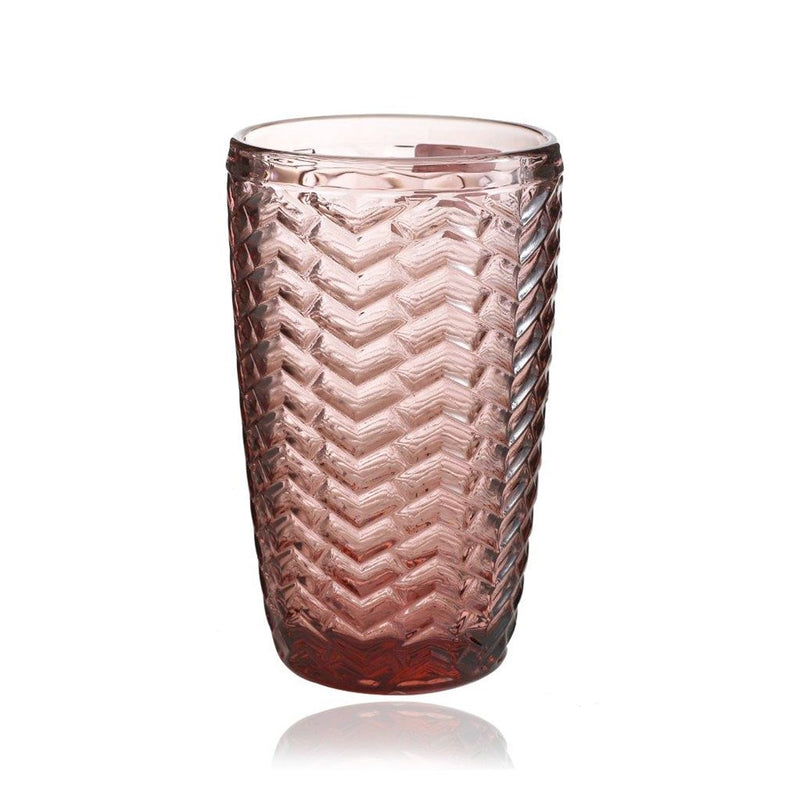 Engraved Pattern Pink Rose Chevron Goblets Glass Drinking Tumblers Set of 6 Pcs 300 ml