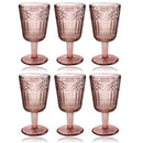 Multipurpose Vintage Retro Pink Rose Footed Glass Tumblers Set of 6 Pcs 300 ml