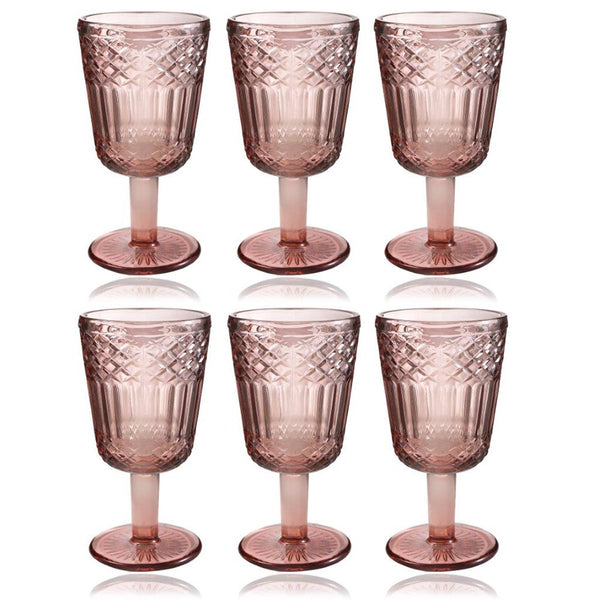 Multipurpose Vintage Retro Pink Rose Footed Glass Tmblers Set of 6 Pcs