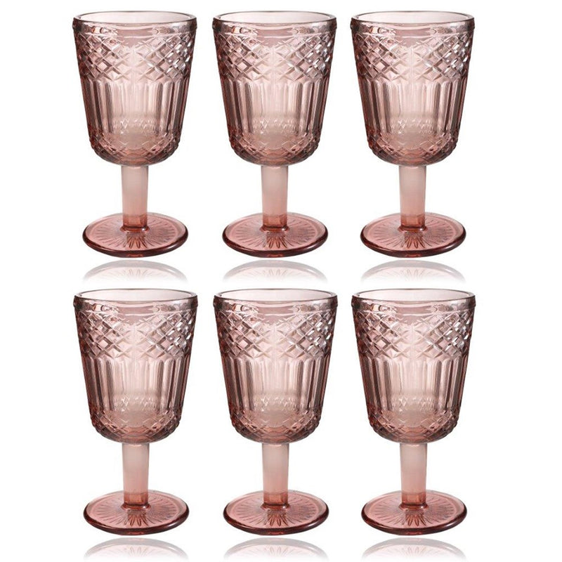 Multipurpose Vintage Retro Pink Rose Footed Glass Tumblers Set of 6 Pcs 300 ml
