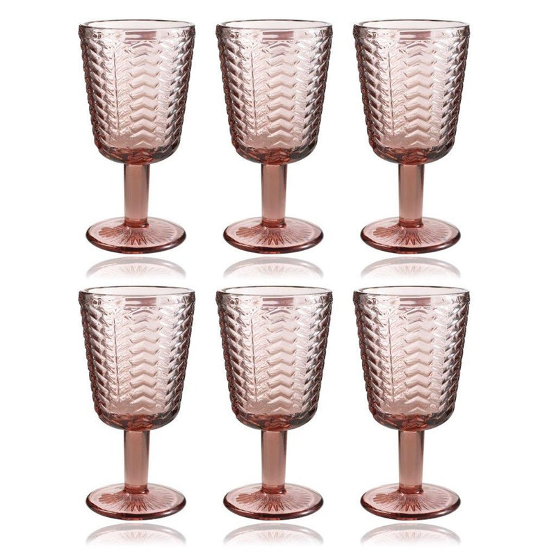 Multipurpose Engraved Chevron Pink Rose Footed Glass Tumblers Set of 6 Pcs 300 ml