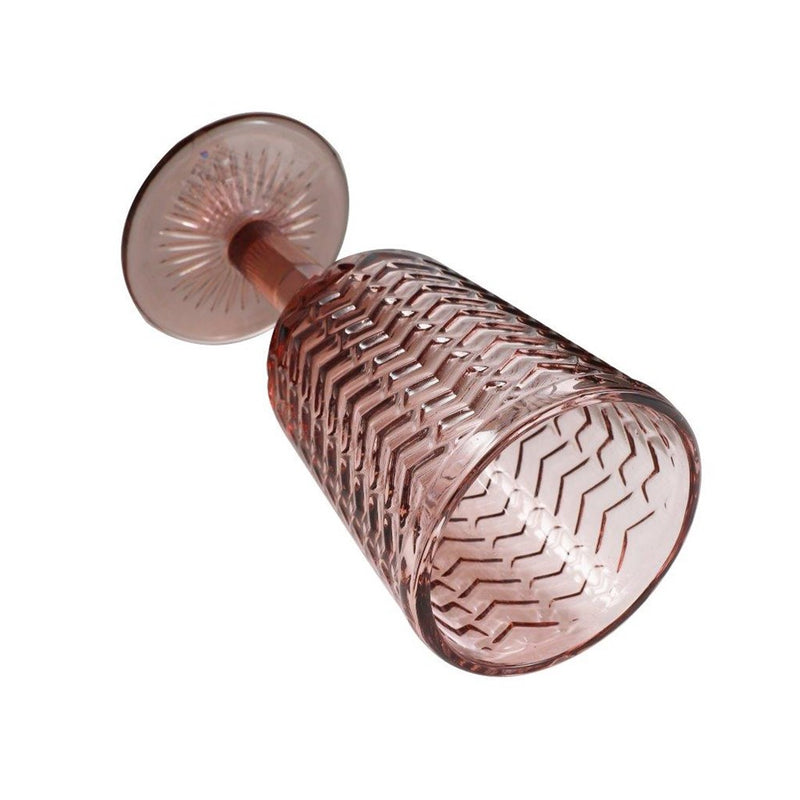 Multipurpose Engraved Chevron Pink Rose Footed Glass Tumblers Set of 6 Pcs 300 ml