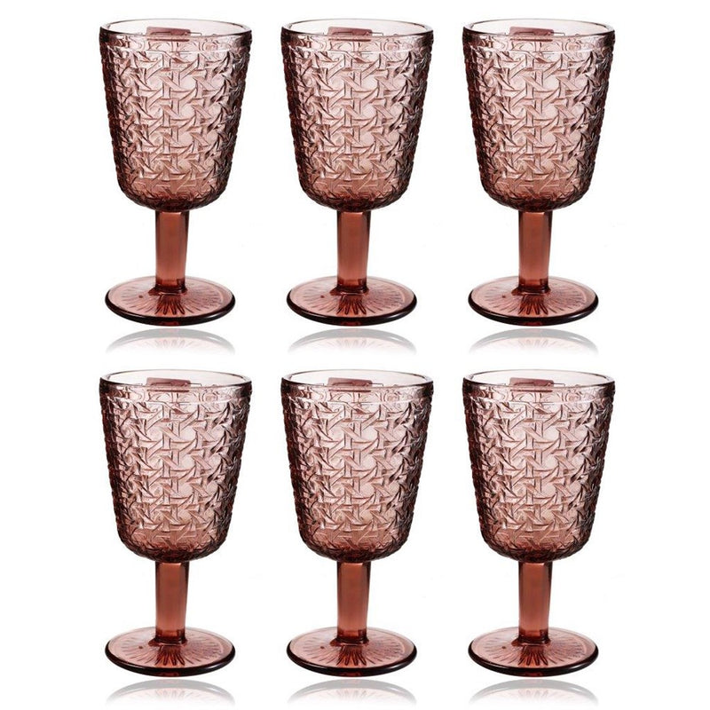 Multipurpose Engraved Chevron Pink Rose Footed Glass Tumblers Set of 6 Pcs 350 ml