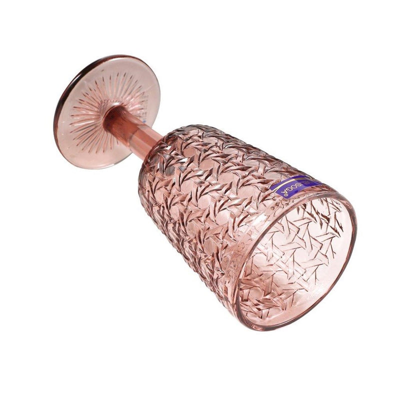 Multipurpose Engraved Chevron Pink Rose Footed Glass Tumblers Set of 6 Pcs 350 ml
