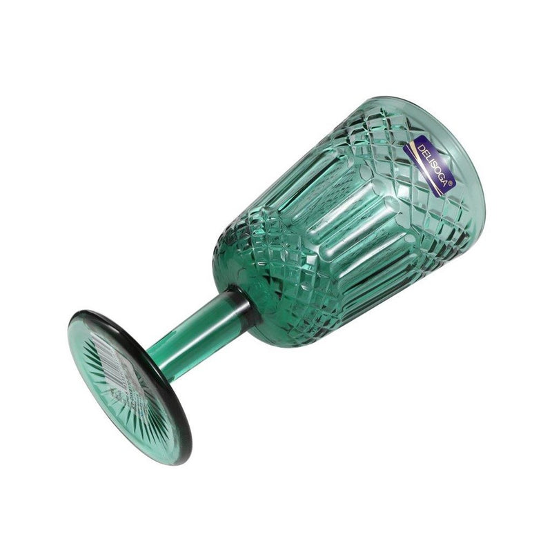 Engraved Pattern Forest Green Goblets Glass Drinking Footed Tumblers Set of 6 Pcs 300 ml