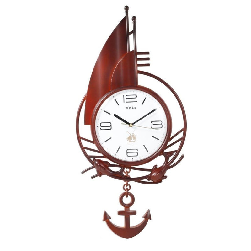 Home Decor Brown Sailboat Design Pendulum White Wall Clock 73*35 cm