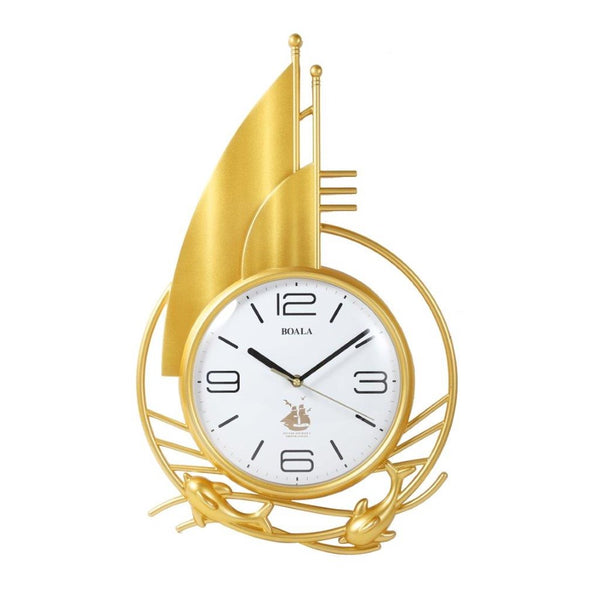 Home Decor Gold Sailboat Design Pendulum White Wall Clock 73*35 cm