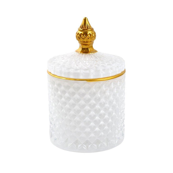 Crystal Glass Gold Rim Dome Shape Sugar Bowl Candy Jar with Lid R - 9cm ; H - 10 cm