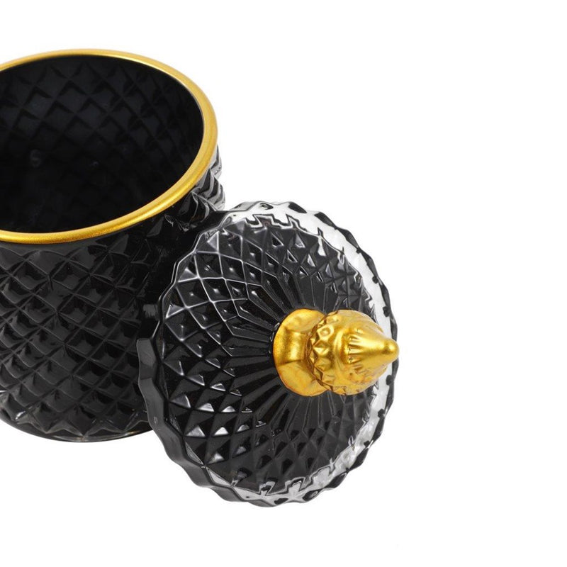 Crystal Glass Black Gold Rim Dome Shape Sugar Bowl Candy Jar with Lid R - 9cm ; H - 10 cm