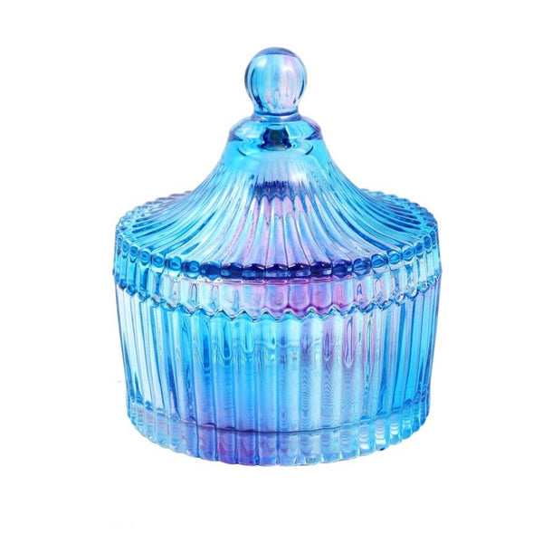 Crystal Glass Blue Dome Shape Sugar Bowl Candy Jar with Lid R - 7cm ; H - 6 cm