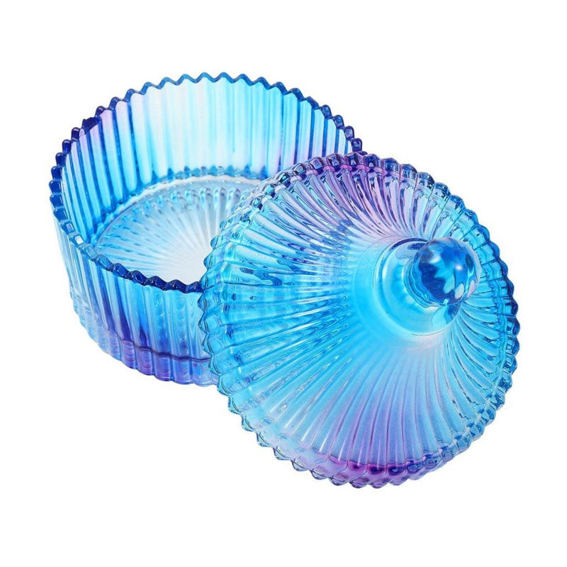 Crystal Glass Blue Dome Shape Sugar Bowl Candy Jar with Lid R - 7cm ; H - 6 cm