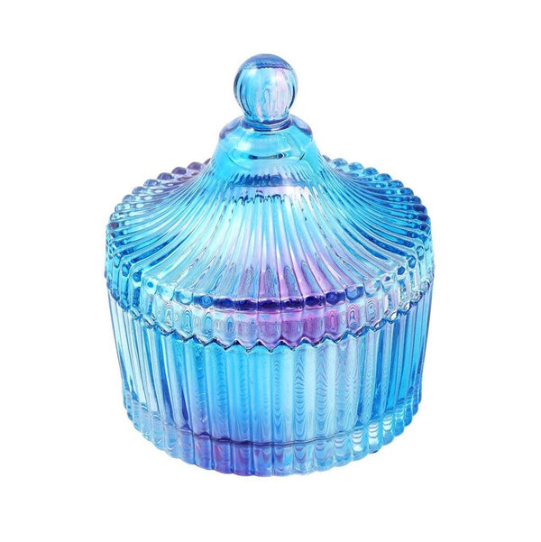 Crystal Glass Blue Dome Shape Sugar Bowl Candy Jar with Lid