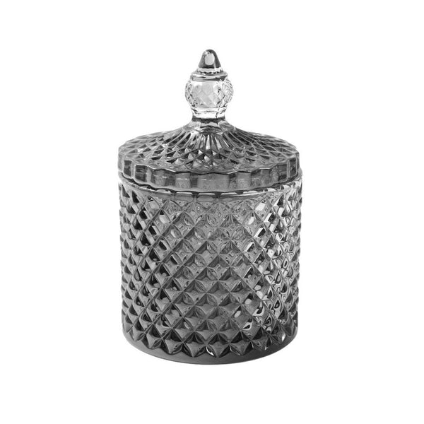 Crystal Glass Grey Dome Shape Sugar Bowl Candy Jar with Lid R - 9cm ; H - 10 cm