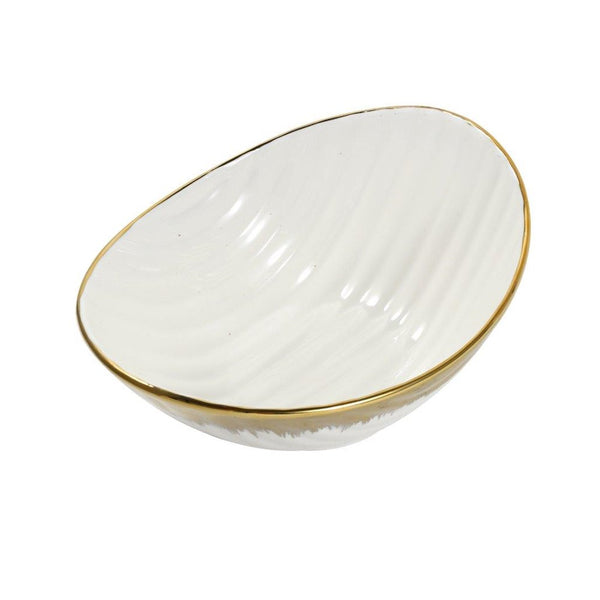 White Ceramic Gold Rim Oval Bowl Platter Fine Porcelain Dinnerware Tableware Serving Dish 20.5*16*8.5 cm