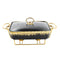 Rectangular Ceramic Chafing Dish Casserole Black Gold Glaze Design Buffet Warmer with Glass Lid 22*16*11.5 cm