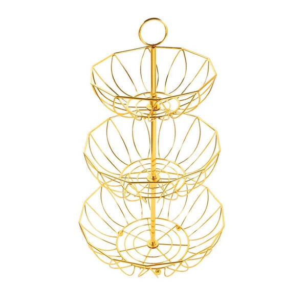 Gold Plated Iron Fruit Vegetable Basket Three Tier 30*30*52 cm (Ctn Box 12 units)