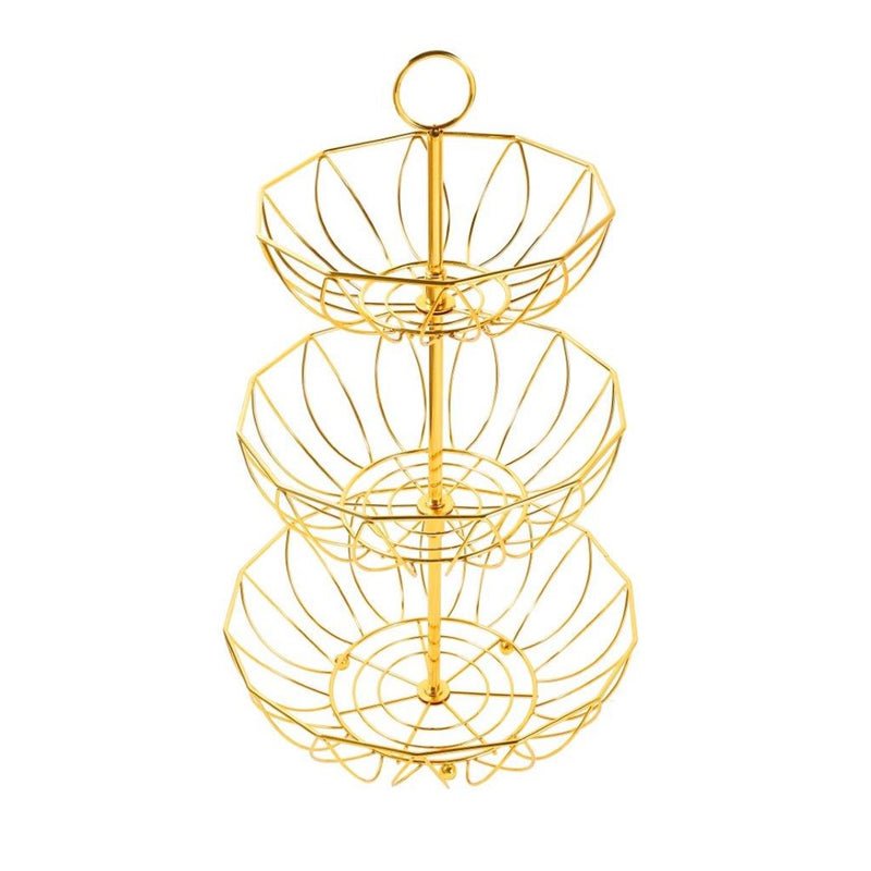 Gold Plated Iron Fruit Vegetable Basket Three Tier 30*30*52 cm (Ctn Box 12 units)