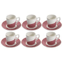 Ceramic Coffee Cup and Saucer Set White and Red 6 Pcs Abstract Print Design Set 100 ml
