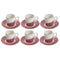Ceramic Coffee Cup and Saucer Set White and Red 6 Pcs Abstract Print Design Set 100 ml