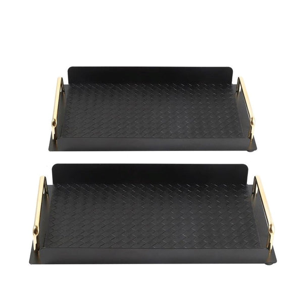 Deco Black Rectangle Serving Tray Set of 2 Pcs Metal Handles 45*27.5/50*32 cm