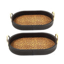 Deco Leather Oval Serving Tray Set of 2 Pcs Metal Handles 39*27/34.5*22.5 cm