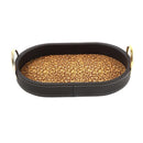 Deco Leather Oval Serving Tray Set of 2 Pcs Metal Handles 39*27/34.5*22.5 cm