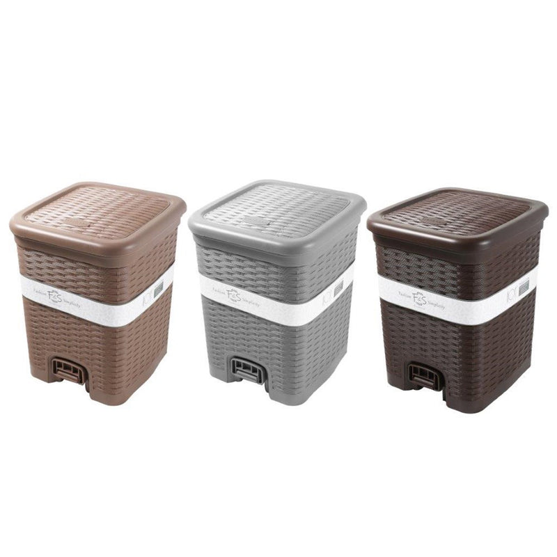Rattan Style Multi-color Pedal Rubbish Bin Plastic Waste Bin Trash Bin for Home Kitchen Office 23*21*27.5 cm