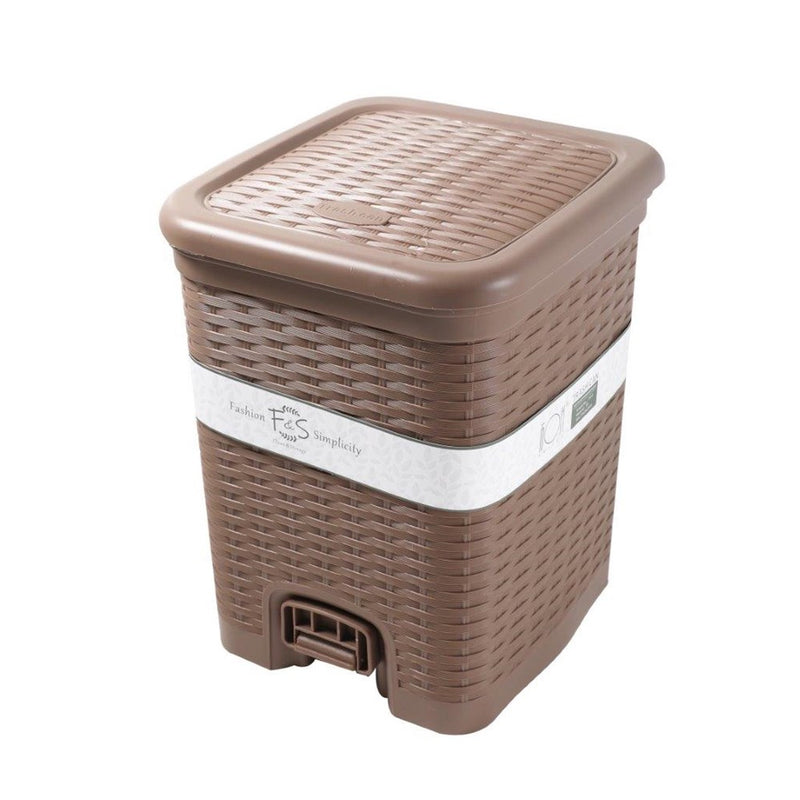 Rattan Style Multi-color Pedal Rubbish Bin Plastic Waste Bin Trash Bin for Home Kitchen Office 23*21*27.5 cm