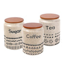 Ceramic Tea Coffee Sugar Airtight Canister Bamboo Lid Abstract Print Set of 3 Pcs 10*14.5 cm (Ctn Box 12 units)