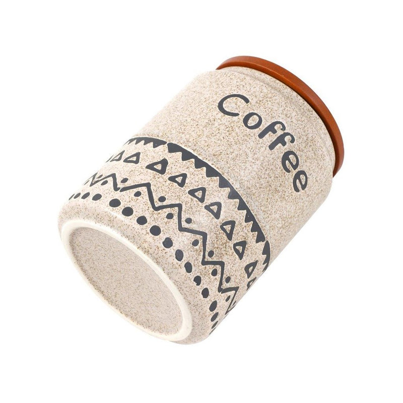 Ceramic Tea Coffee Sugar Airtight Canister Bamboo Lid Abstract Print Set of 3 Pcs 10*14.5 cm (Ctn Box 12 units)