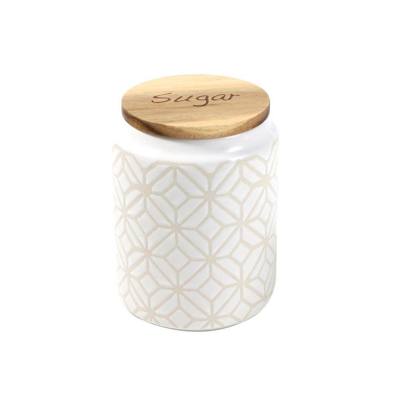 Ceramic Tea Coffee Sugar Airtight Canister Bamboo Lid Abstract Print Set of 3 Pcs 10*14.5 cm (Ctn Box 12 units)