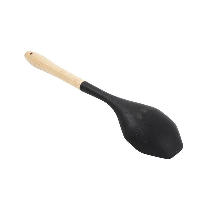 Wood and Silicone Heat Resistant Soup Spoon Serving Ladle Non Stick Safe 32*7.4 cm